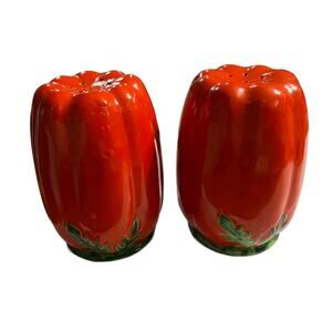 Vintage Orange/Red Ceramic Bell Pepper Salt Pepper Shaker Occupied Japan Set